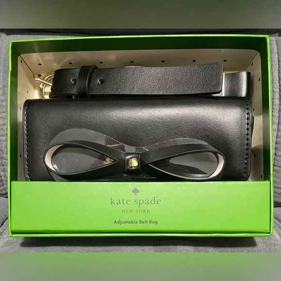 Kate Spade Black Bow Belt Bag Adjustable Leather L/XL NWT - Picture 5 of 9